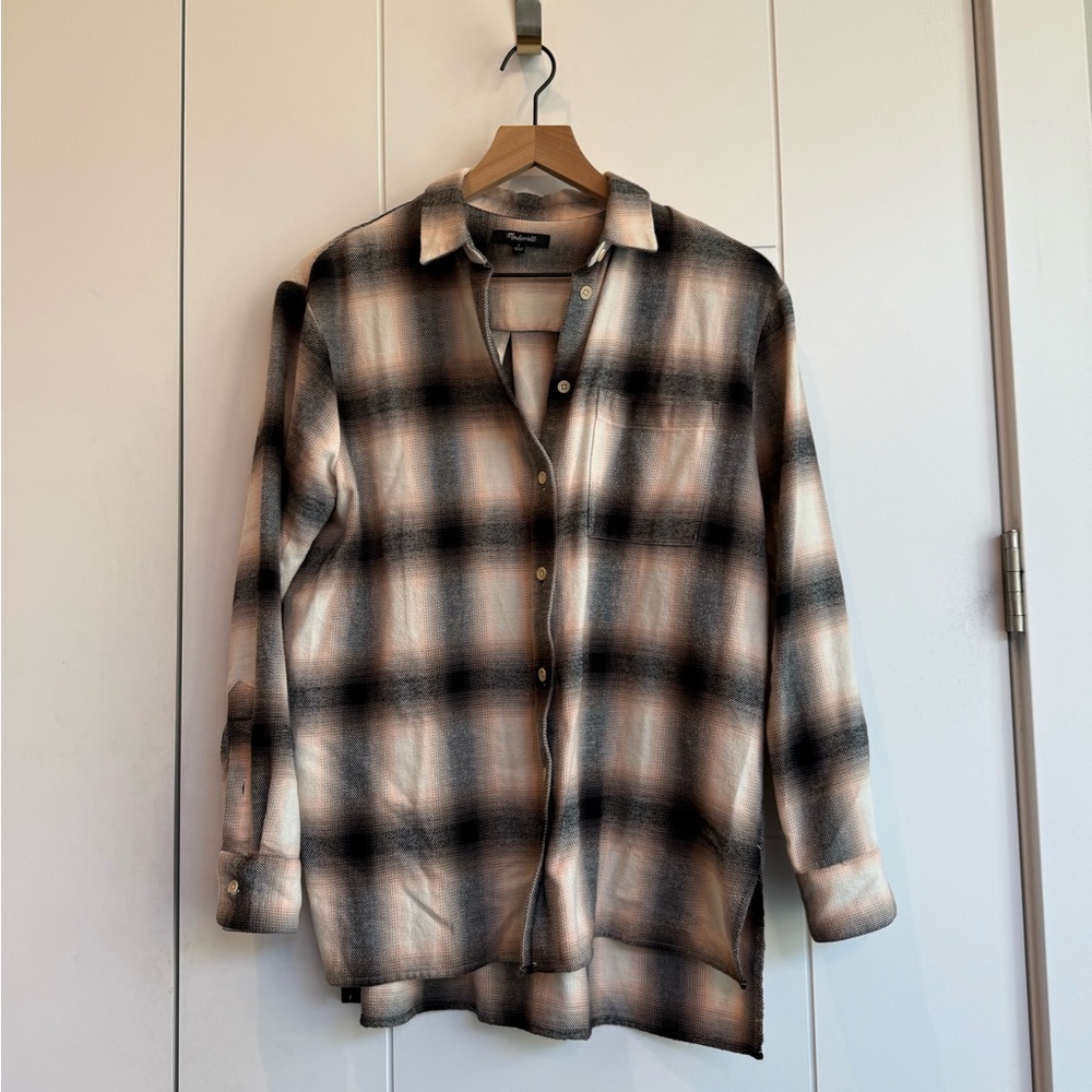 Madewell Black and Cream Plaid Button-Down Shirt